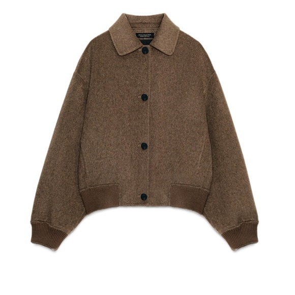 Zara NWT ZW Collection wool blend bomber jacket brown 7522/040 - Picture 2 of 7